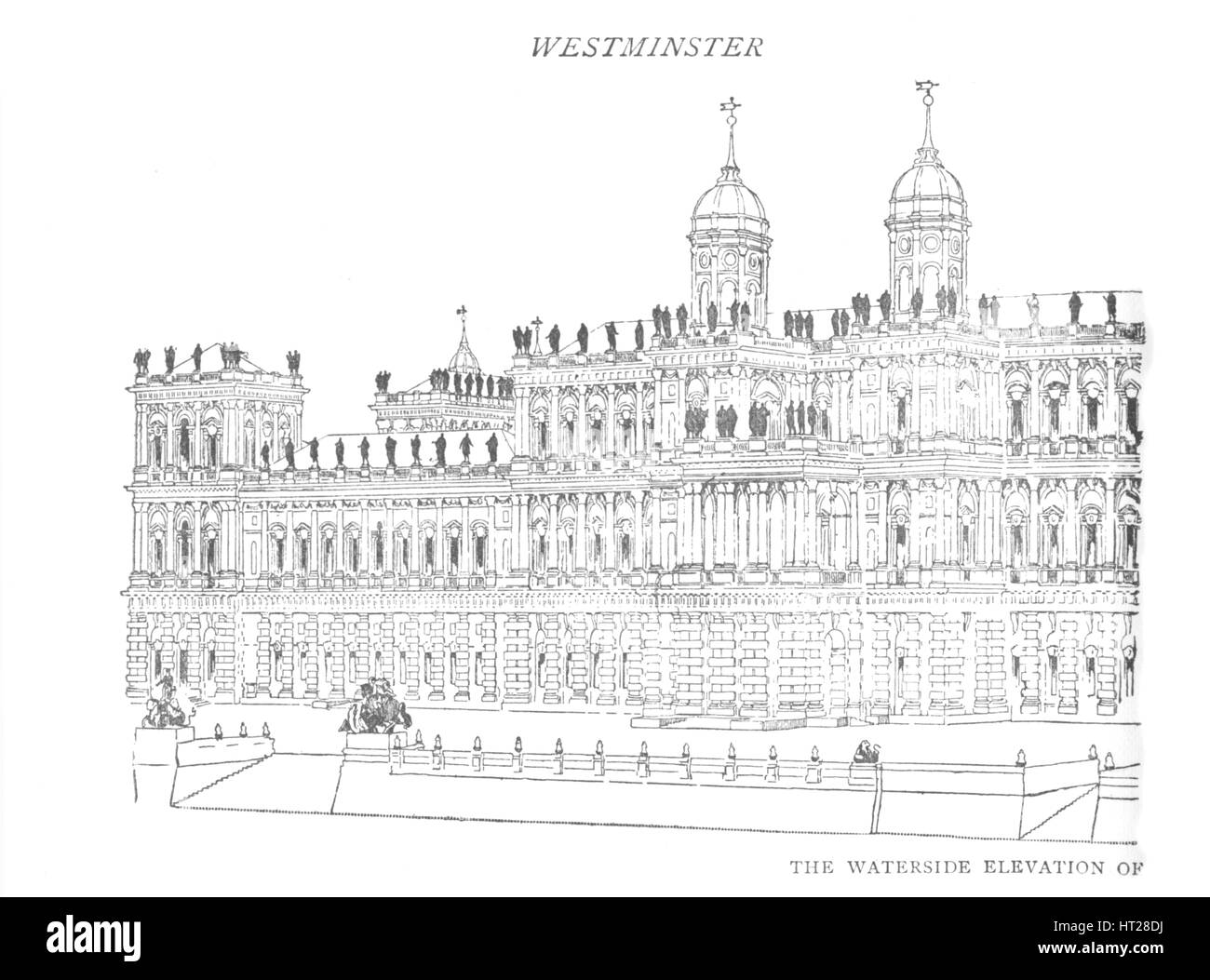 'The Waterside elevación de Inigo Jones' propuesto Palace', c 1897. Artista: William Patten. Foto de stock