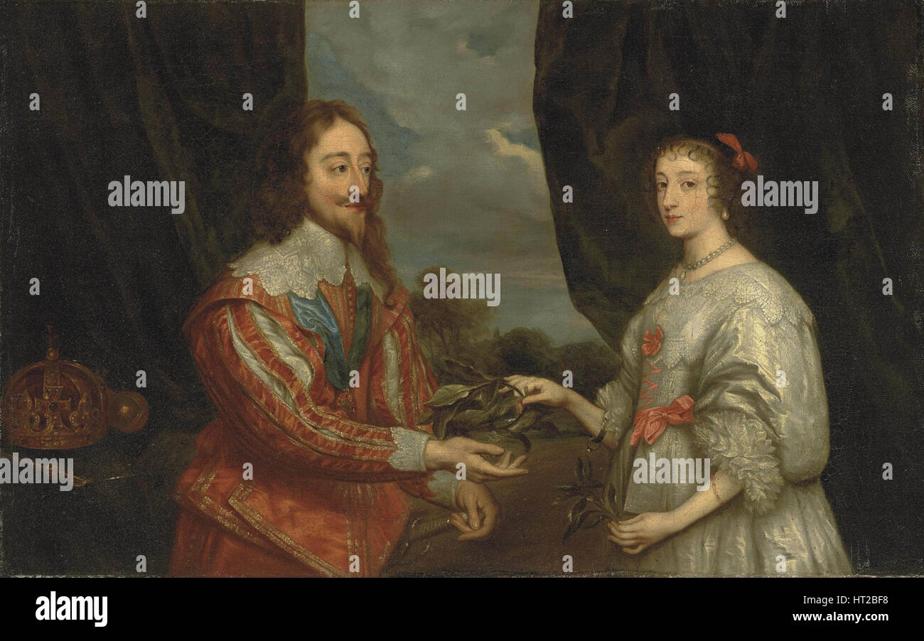 Doble retrato del rey Carlos I y la Reina Henrietta Maria. Artista: Dyck, Sir Anthony van, (Estudio de) Foto de stock