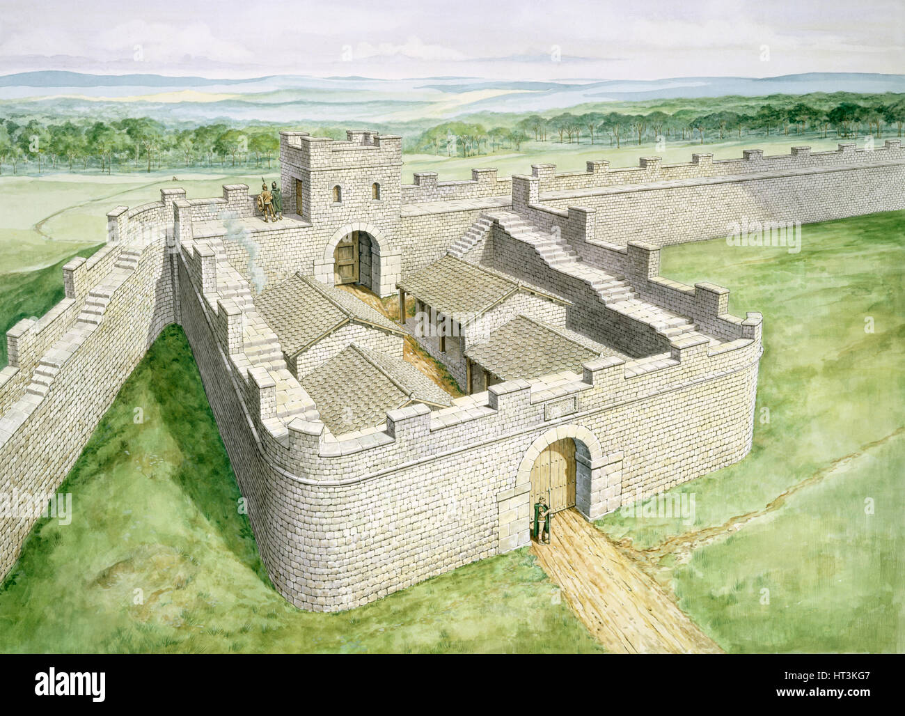 Hadrians Wall Cawfields Milecastle, c2nd siglo, (1990-2010). Artista: Philip Corke. Foto de stock