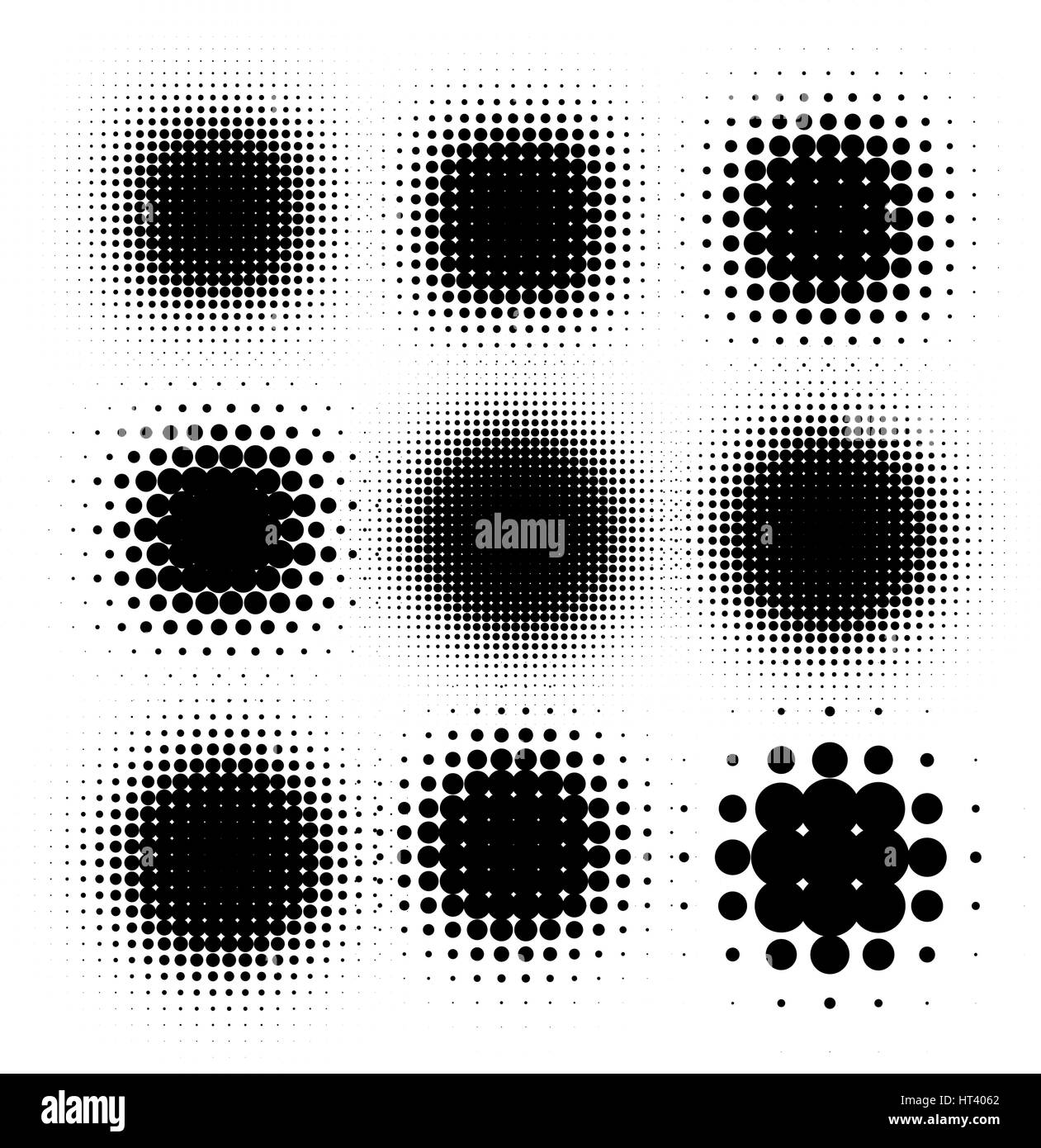 Color negro aislado forma redonda abstract halftone dotted logo set, puntos elementos decorativos colección ilustración vectorial Ilustración del Vector