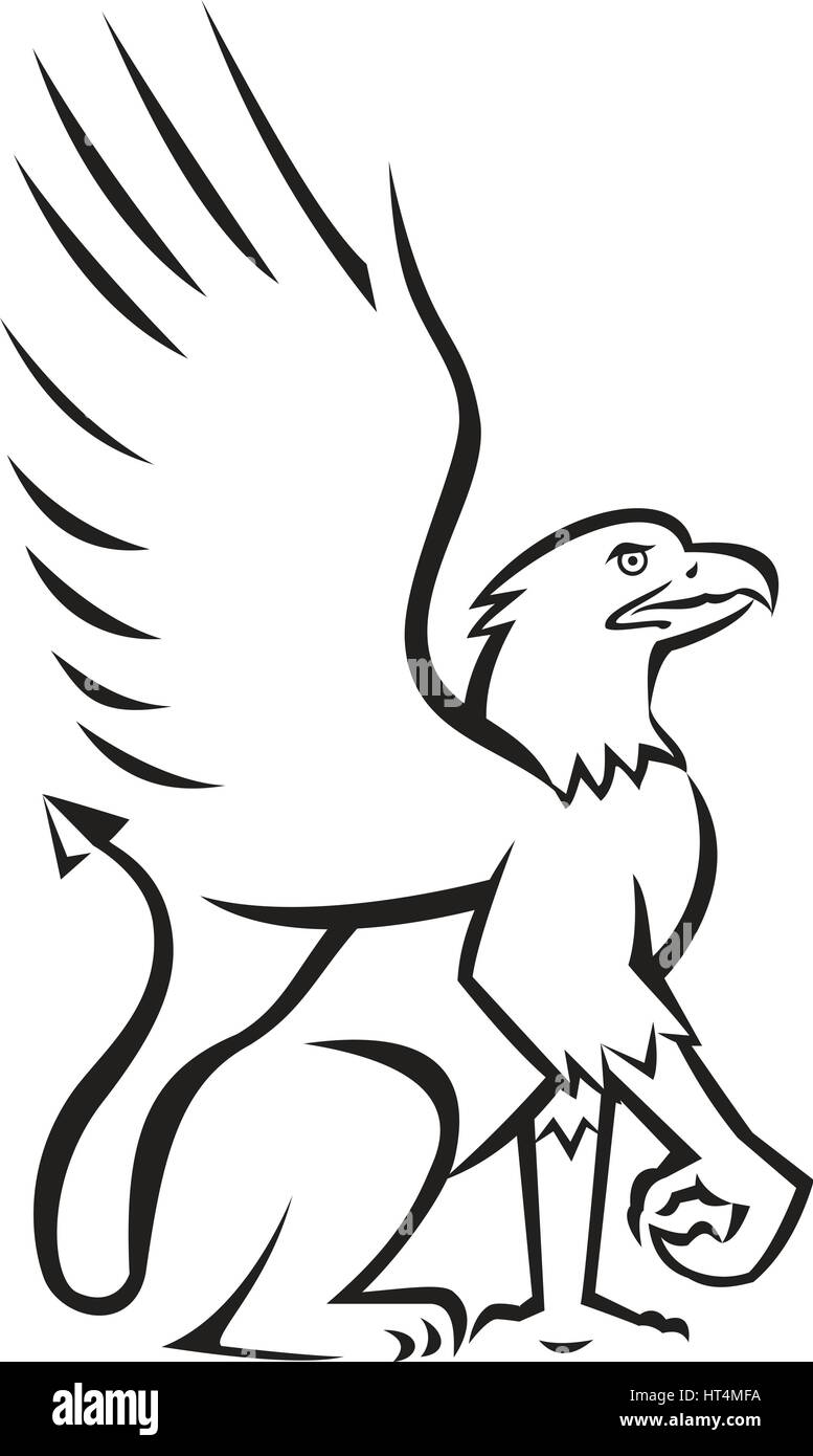 Ilustración de un grifo, el buitre o el gryphon sentarse visto desde el lado establecer sobre fondo blanco aislado de este estilo retro. Ilustración del Vector