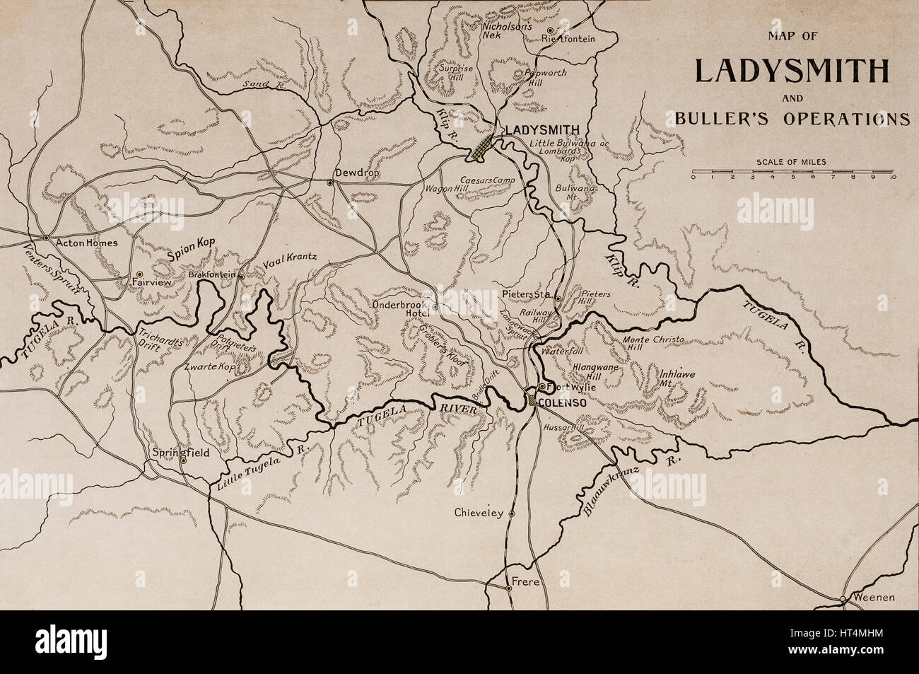 Mapa de Ladysmith y operaciones del Buller - Guerra de los Bóers Foto de stock