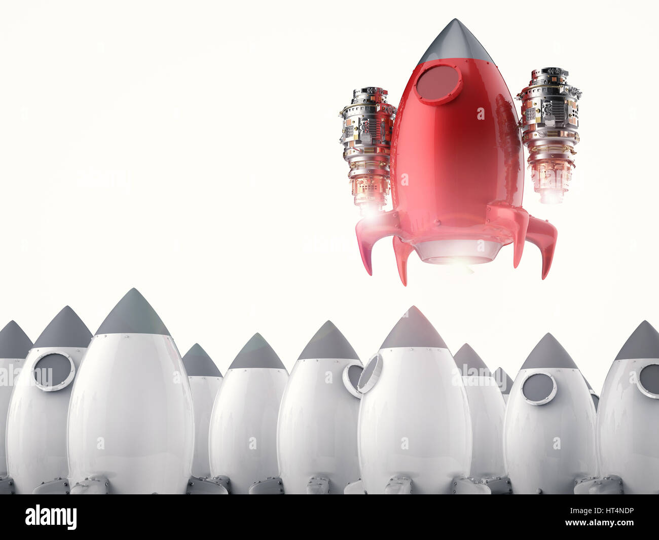 Concepto de liderazgo con 3D rendering red rocket el lanzamiento Foto de stock