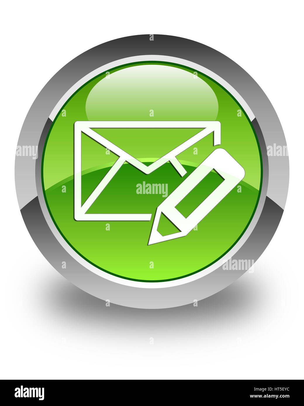 Editar icono email aislado de botón redondo verde brillante resumen ilustración Foto de stock