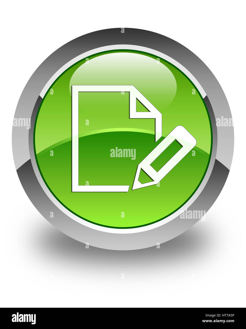 Editar icono documento aislado de botón redondo verde brillante resumen ilustración Foto de stock