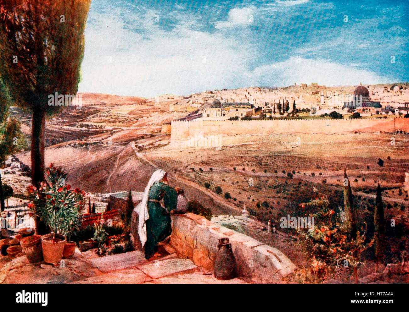 Jerusalén del spot tradicional en el Monte de los Olivos, donde Jesús lloró sobre la ciudad, circa 1900 Foto de stock