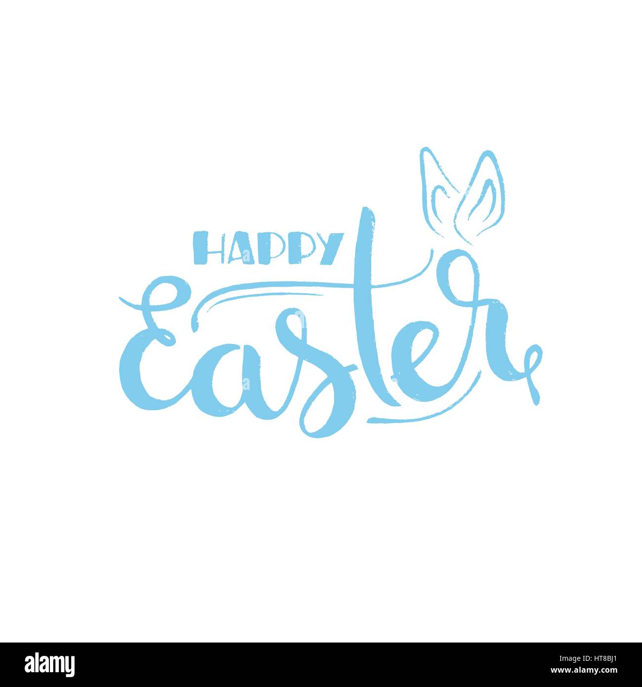 Felices Pascuas letras escritas a mano. Vector moderno caligrafía dibujada a mano con orejas de conejo aislado sobre fondo blanco para su diseño Ilustración del Vector