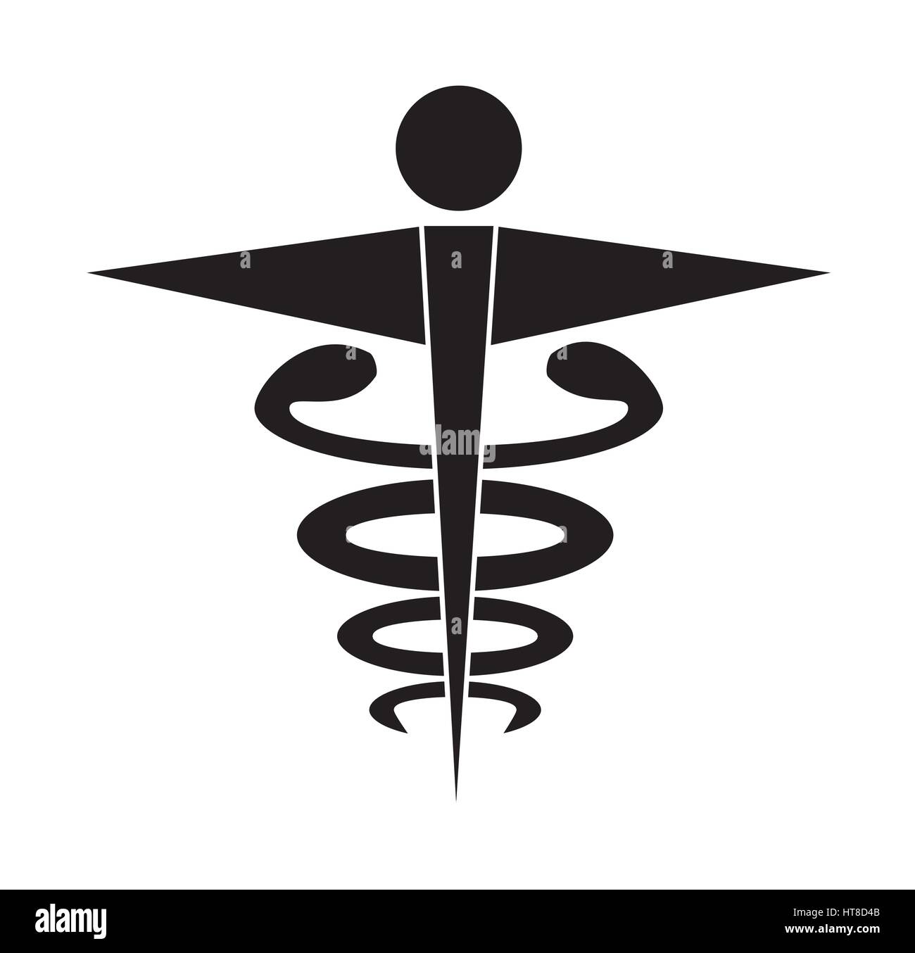 Blanco y negro caduceo símbolo médico aislado de vectores de fondo blanco. Iconos de médicos. Ilustración del Vector