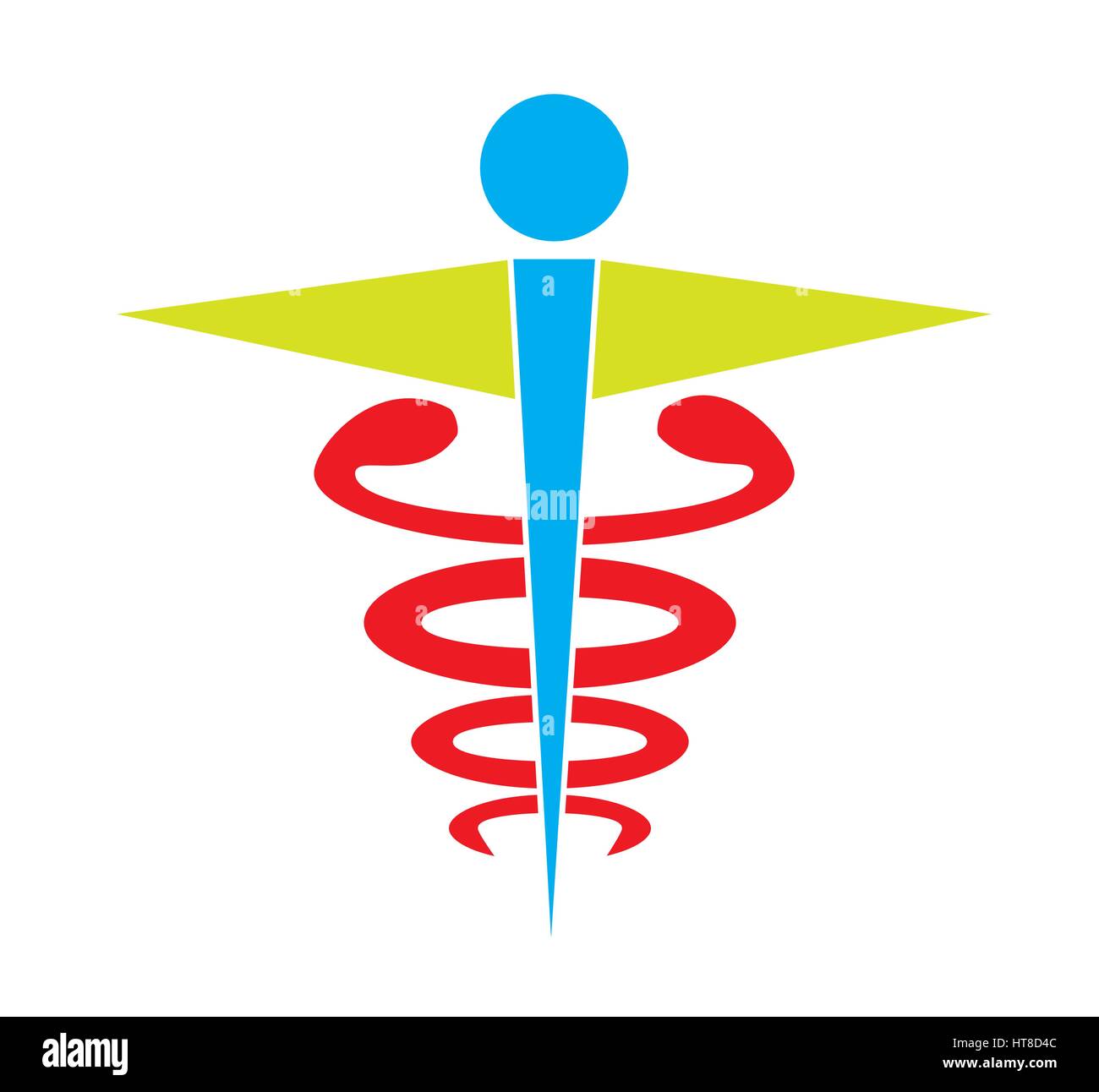 Símbolo colorido caduceo médico aislado de vectores de fondo blanco. Iconos de médicos. Ilustración del Vector