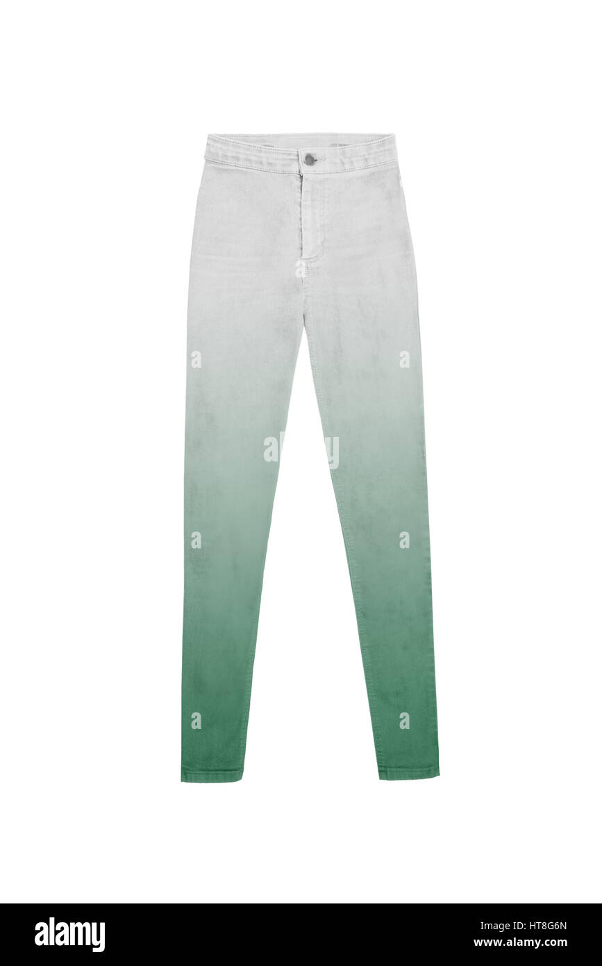La mujer pantalones vaqueros de cintura alta degradado en gris y verde,  aislado sobre fondo blanco Fotografía de stock - Alamy