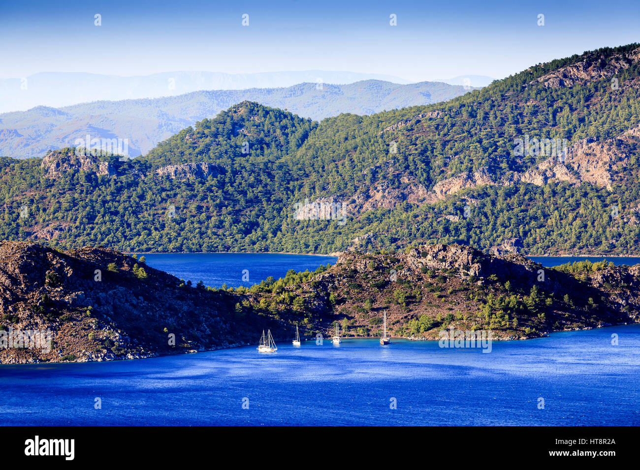Vista de la bahía de Selimiye, Península Bozburun, Turquía Foto de stock