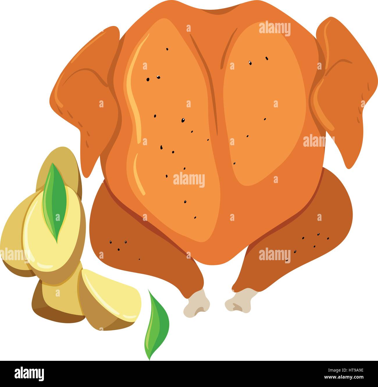 Pollo asado y patatas asadas ilustración Imagen Vector de stock - Alamy