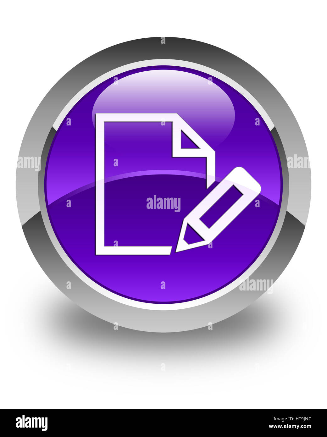 Editar icono documento aislado en color morado brillante ilustración abstracta de botón redondo Foto de stock