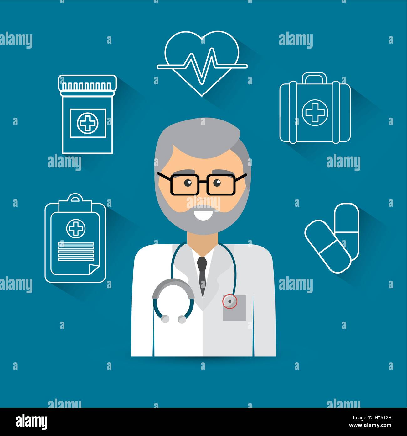 Médico de hospital con su icono herramientas Imagen Vector de stock - Alamy