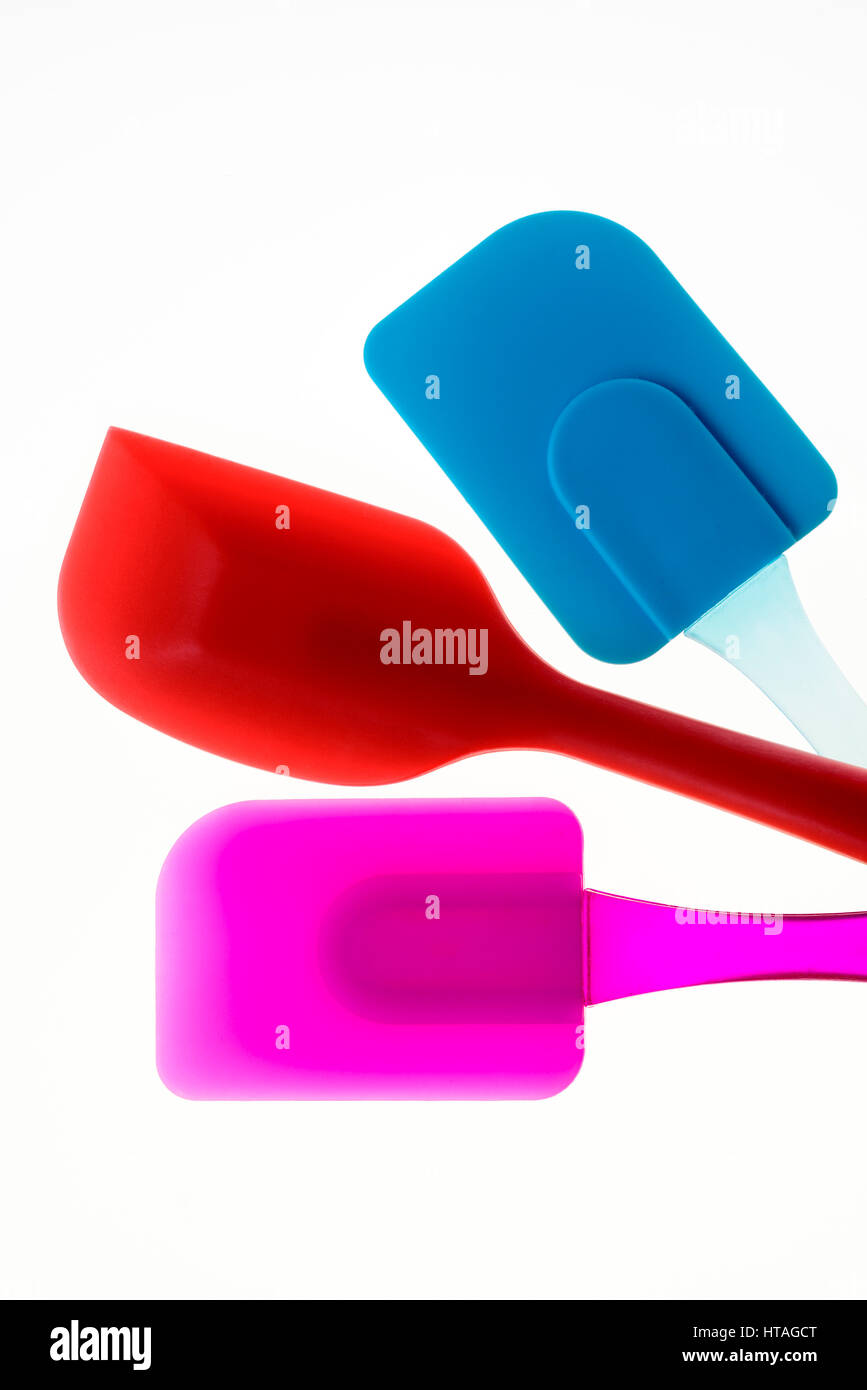 Espátulas de coloridos accesorios equipos para hornear, hoja ancha espátula flexible. Foto de stock
