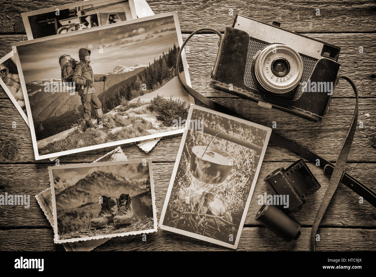 Concepto de fotografía con cámara y fotografía antigua Foto de stock