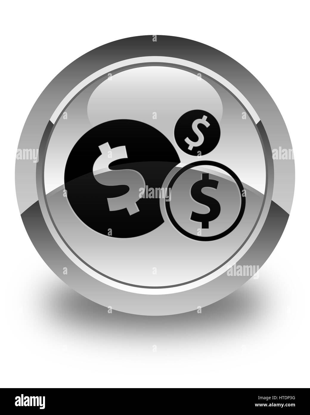 Icono de signo de dólar finanzas aislado sobre blanco brillante ilustración abstracta de botón redondo Foto de stock