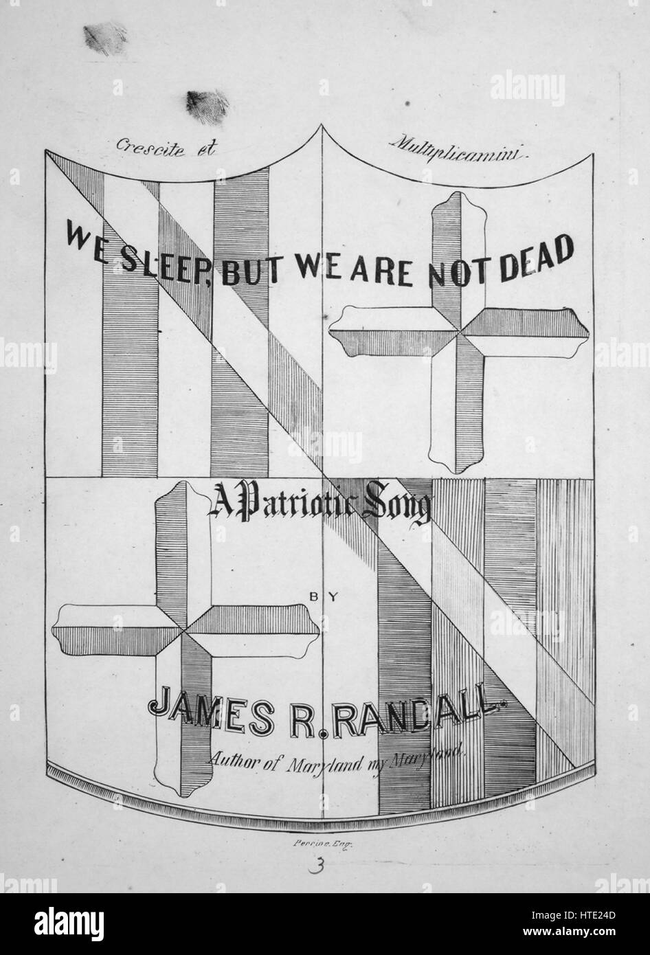 Imagen de cubierta de partituras de la canción 'Dormimos, pero no estamos muertos una canción patriótica", con notas de autoría original leyendo 'Por James R Randall', Estados Unidos, 1862. El editor está clasificada como 'George Willig', la forma de composición es "con coro trófica', la instrumentación es "piano y voz", la primera línea dice "Por blue Patapsco ondulante del guión, el grito de guerra del tirano viene', y la ilustración artista está clasificada como 'Ninguno'. Foto de stock