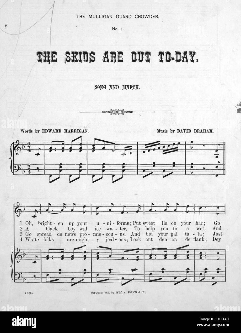 atmósfera Inhalar aplausos Imagen de cubierta de partituras de la canción "El Mulligan Chowder de Guardia No1 los patines están hoy y canción de Marzo", con notas de autoría original leyendo 'palabras por Edward Harrigan atmósfera Inhalar aplausos Imagen de cubierta de partituras de la canción "El Mulligan Chowder de Guardia No1 los patines están hoy y canción de Marzo", con notas de autoría original leyendo 'palabras por Edward Harrigan