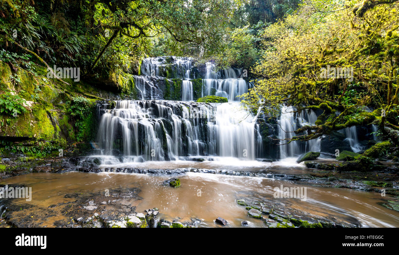 Purakaunui Falls, cascada, los Catlins, Otago, Southland, Nueva Zelanda Foto de stock
