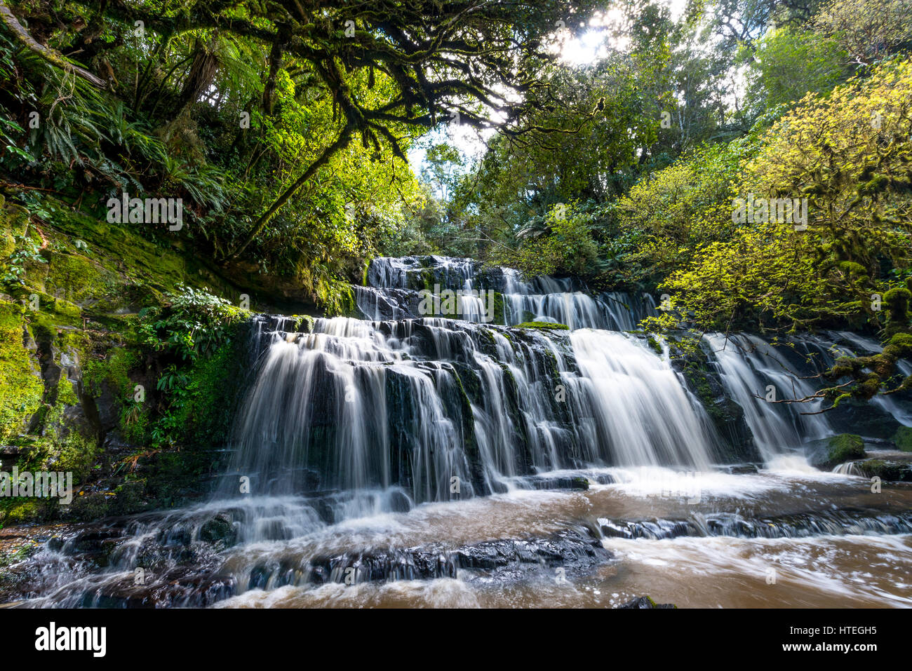 Purakaunui Falls, cascada, los Catlins, Otago, Southland, Nueva Zelanda Foto de stock