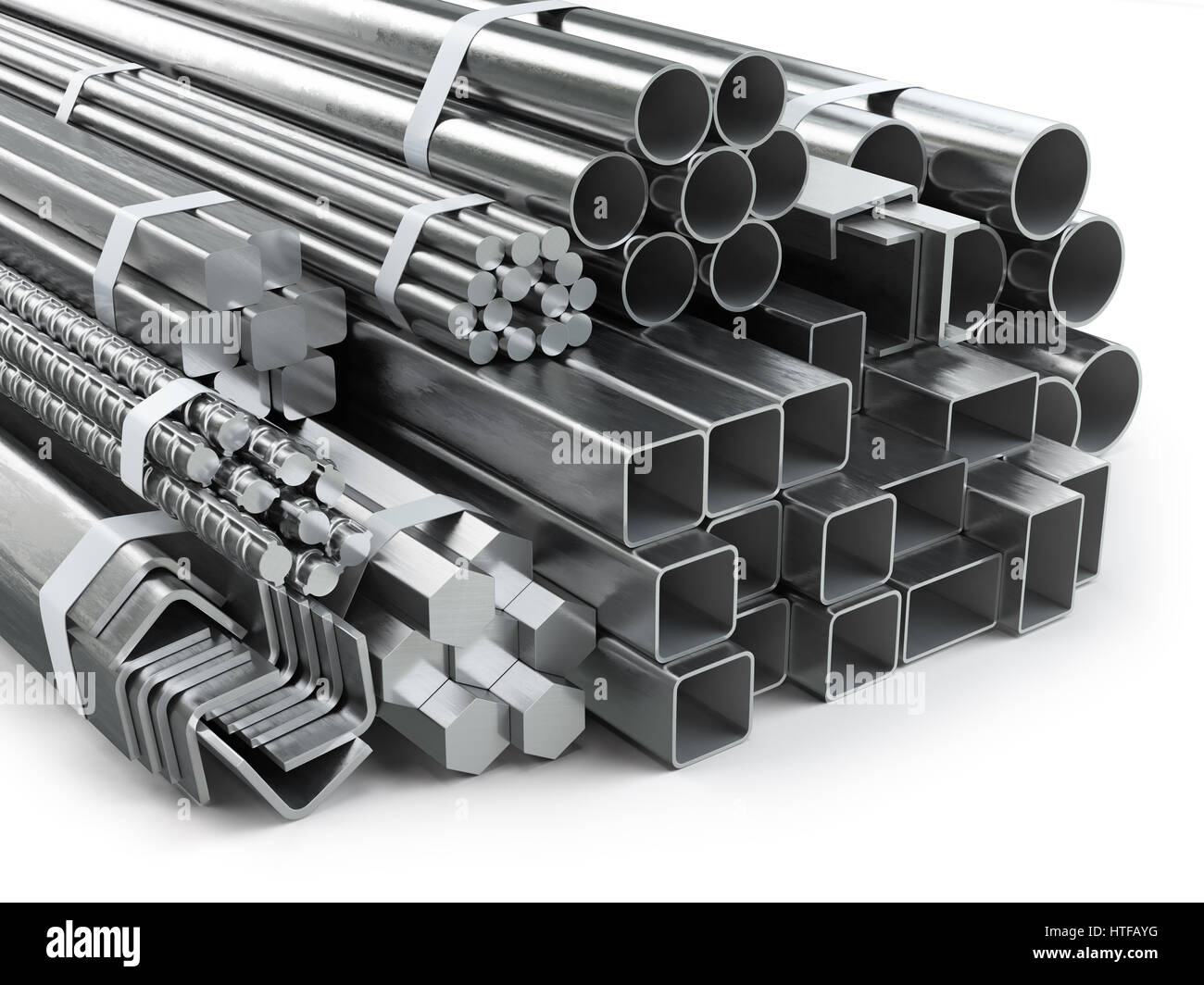 Los diferentes productos de metal. Perfiles y tubos de acero inoxidable.  Ilustración 3d Fotografía de stock - Alamy