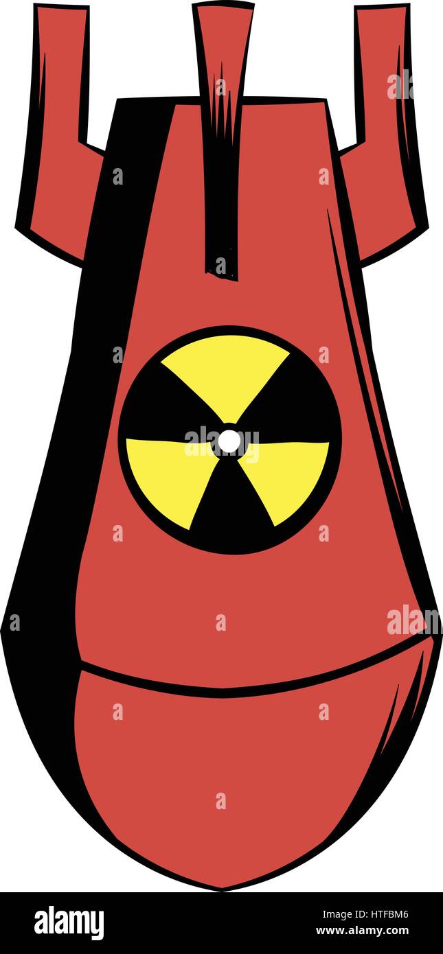 Rojo en el icono de la bomba atómica del estilo de dibujos animados