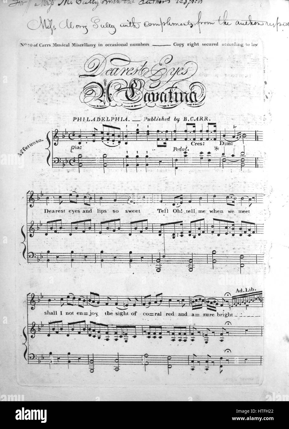 borgoña Movimiento Ligero Imagen de cubierta de partituras de la canción 'Dearest ojos una Cavatina',  con notas de autoría original leyendo 'na', Estados Unidos, 1900. El editor  está listada como "B. Carr", la forma de