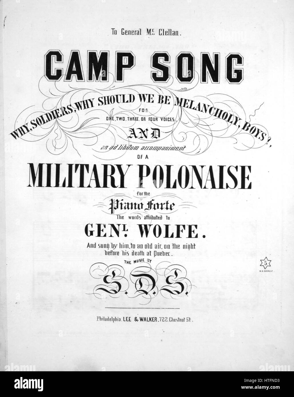 Imagen de cubierta de partituras de la canción "Qué canción del campamento,  los soldados, ¿por qué deberíamos estar melancólico, Boys para uno, dos,  tres o cuatro voces y un acompañamiento de un