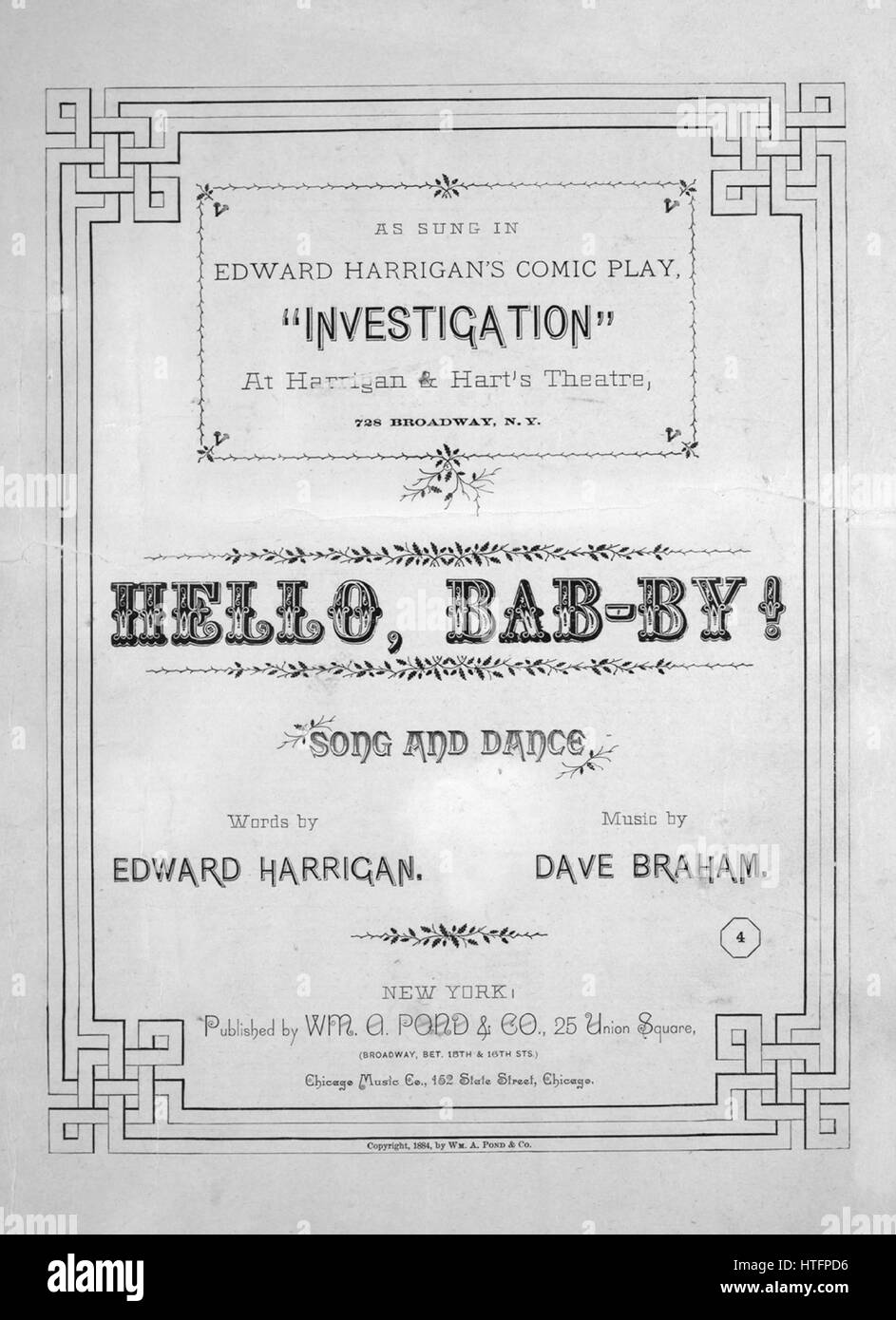 Dirección orden adecuado Imagen de cubierta de partituras de la canción 'Hello, Bab-por! La canción  y el baile", con notas de autoría original leyendo 'palabras por Edward  Harrigan música por Dave Braham', Estados Unidos, 1884.