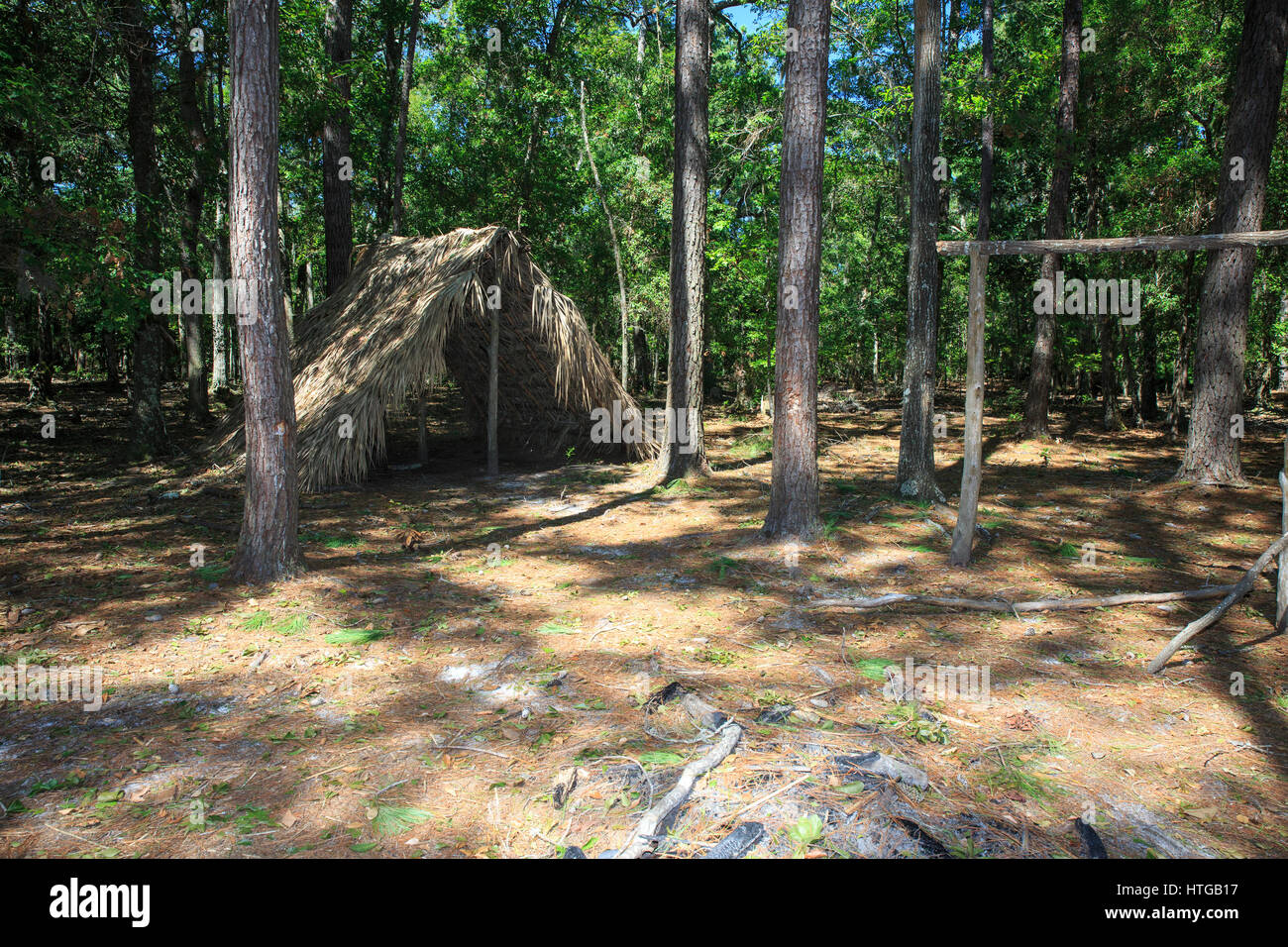 Ejemplo de una primitiva vivienda utilizada como vivienda temporal hasta una casa más permanente puede ser construido, Plantación Wormsloe. Foto de stock