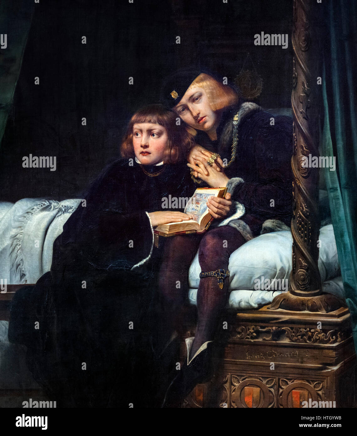 Los dos príncipes de la torre. El rey Eduardo V y Richard, duque de York, en la Torre de Londres por Paul Delaroche, óleo sobre lienzo, 1830. Detalle de una pintura de mayor tamaño, HTGYW8. Foto de stock