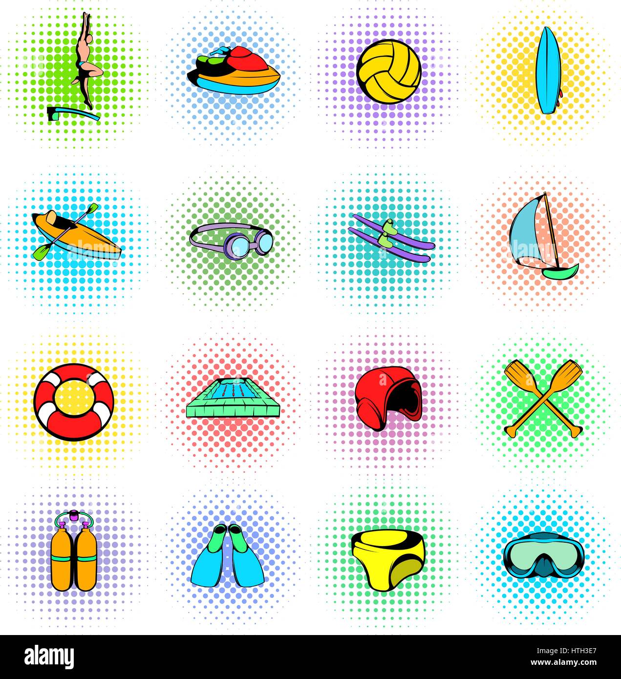 Conjunto de iconos del deporte de agua Ilustración del Vector