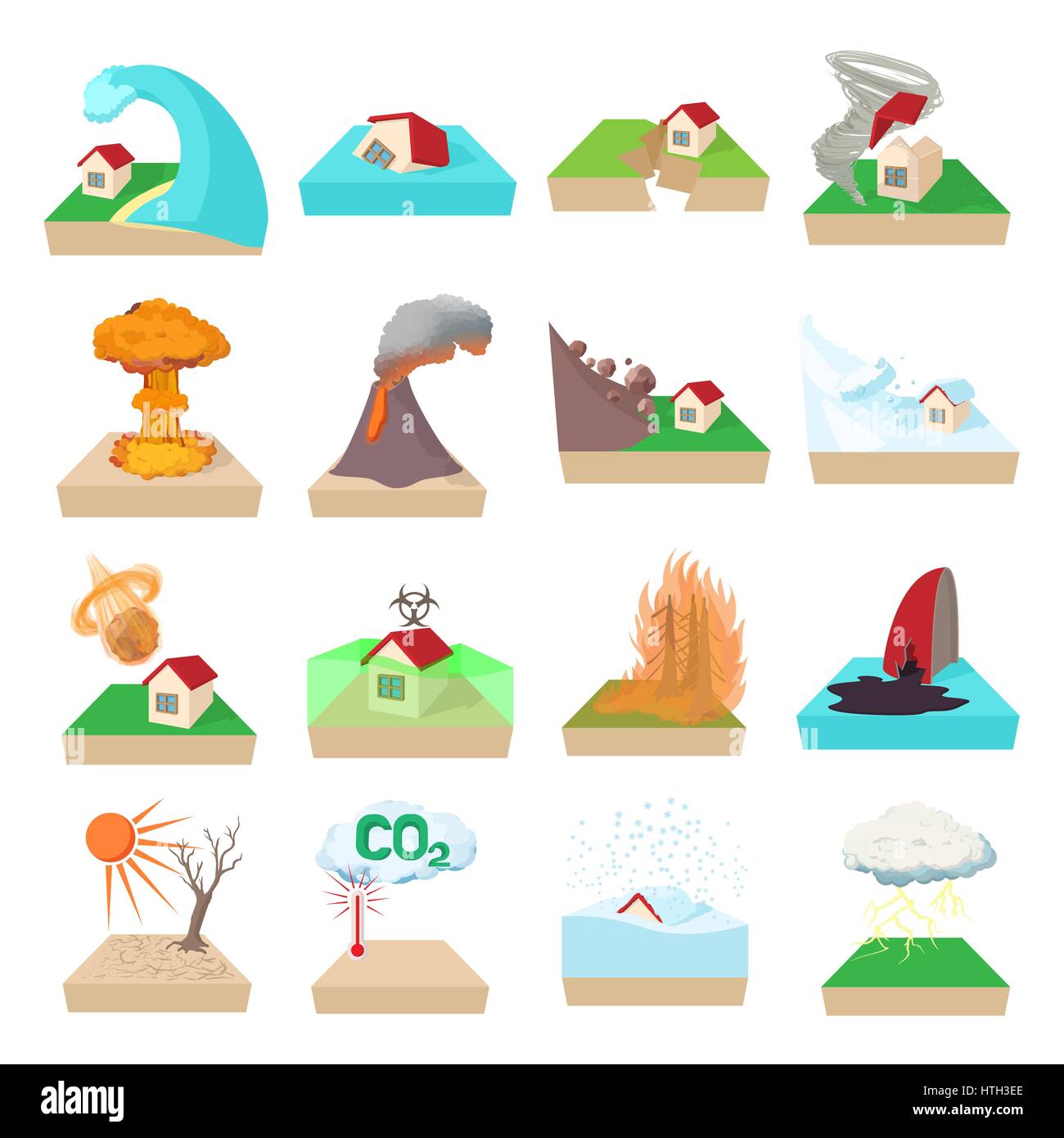 Los desastres naturales, el conjunto de iconos de estilo de dibujos  animados Imagen Vector de stock - Alamy
