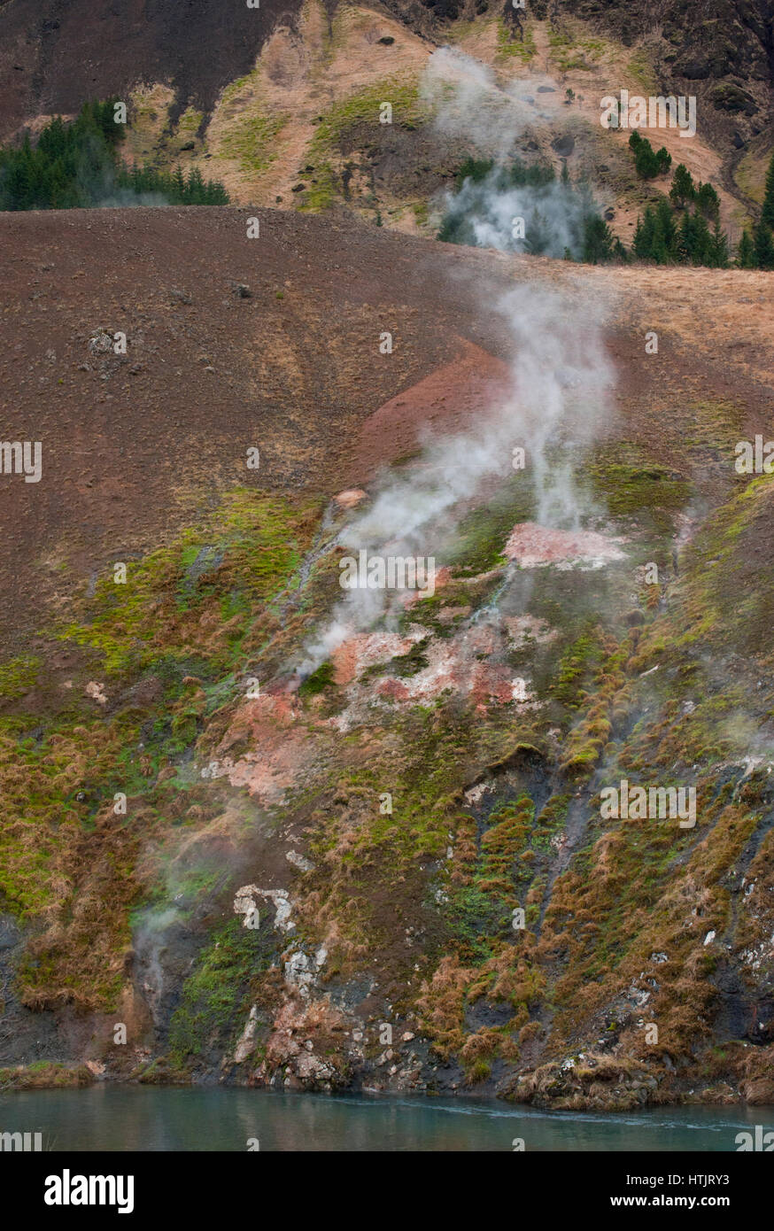 Aguas termales geotérmicas o fumarolas,Hveragerdi, Islandia Foto de stock