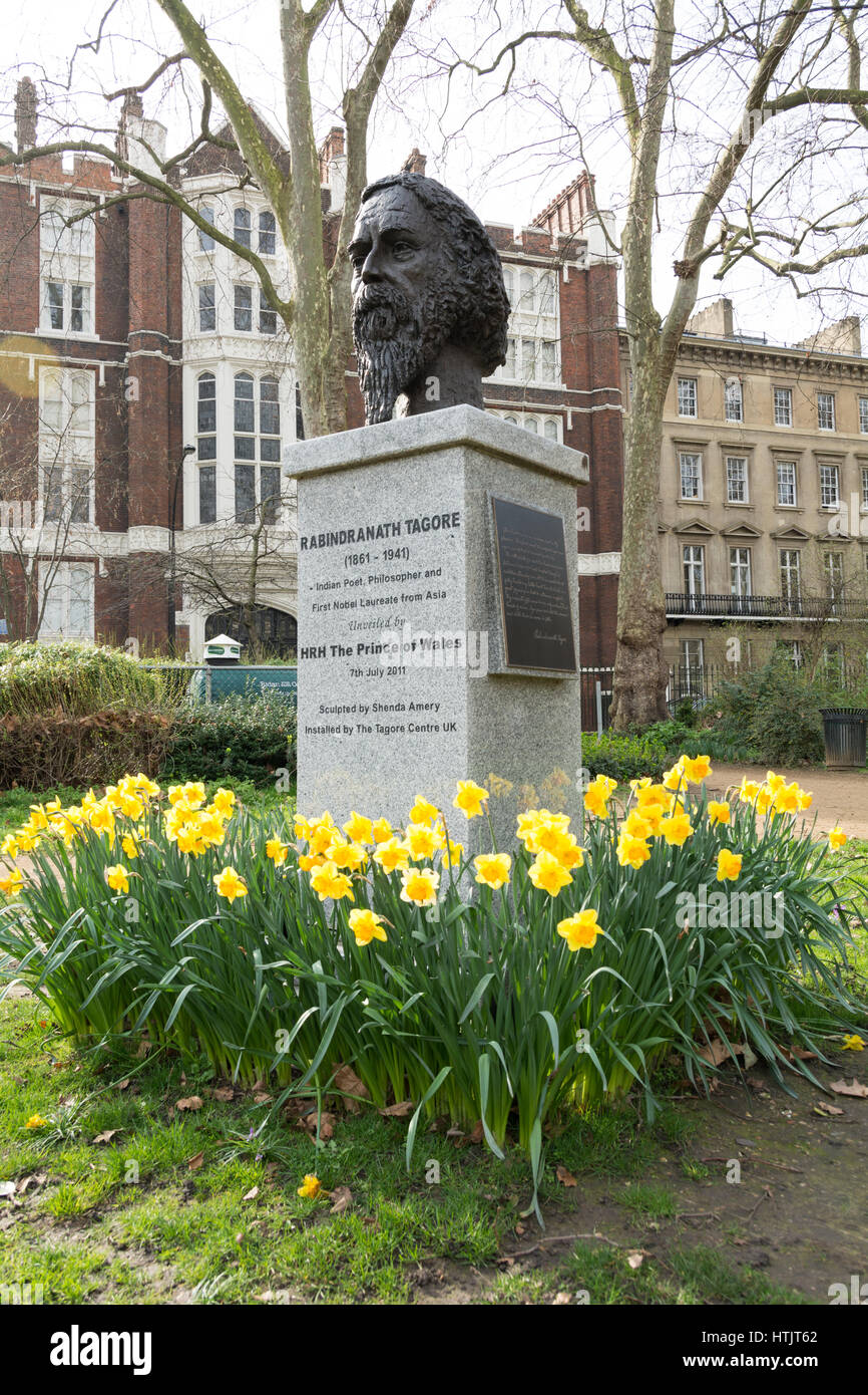 Escultura de Rabindranath Tagore en Gordon Square, Londres, Inglaterra, Reino Unido. Foto de stock
