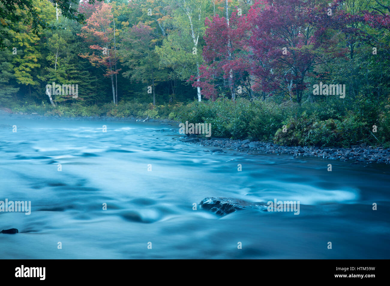 Los colores de otoño, Oxtongue Rapids, Muskoka, Ontario, Canadá Foto de stock