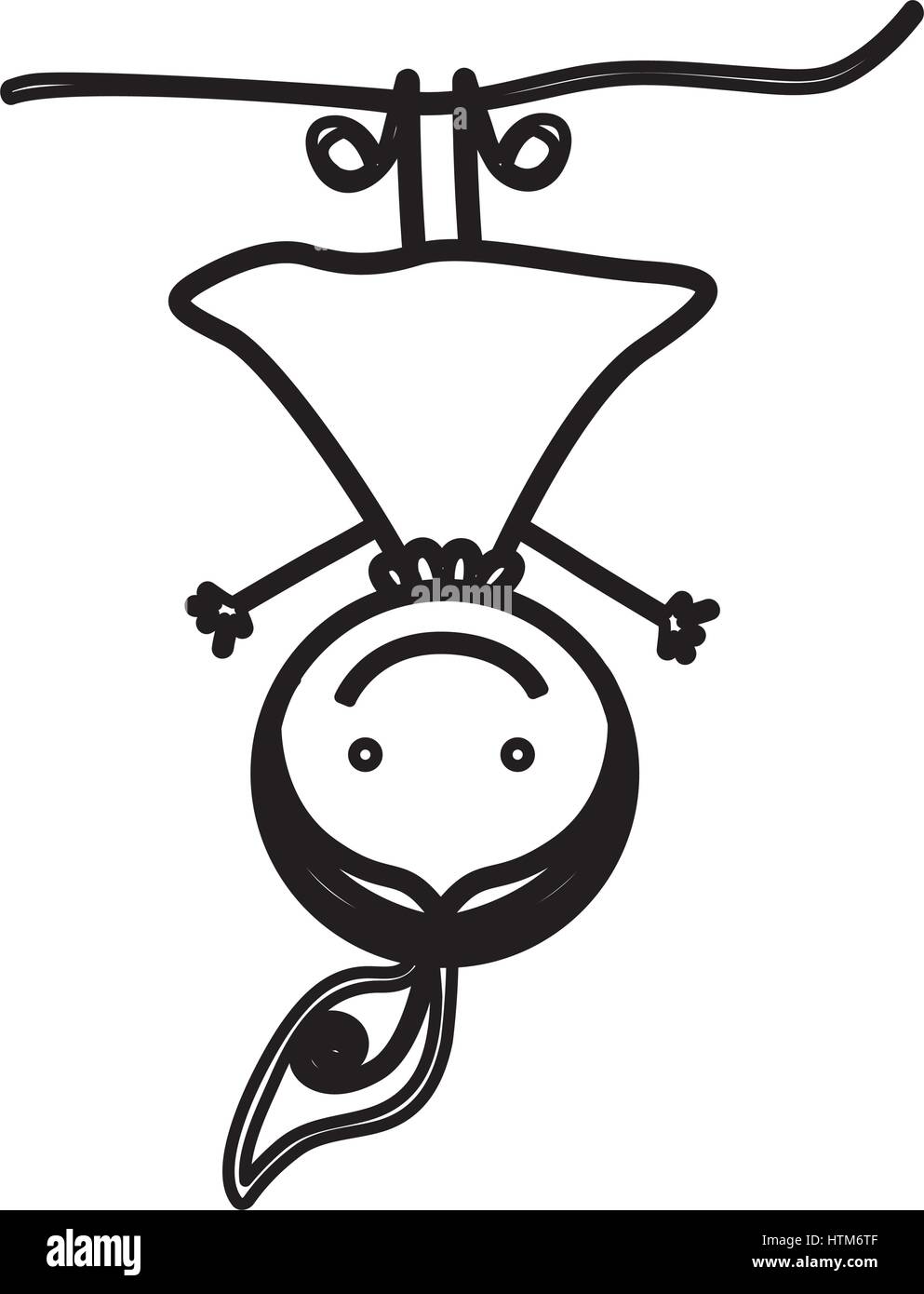 Dibujo silueta cartoon chica con cola de cabello colgado boca abajo