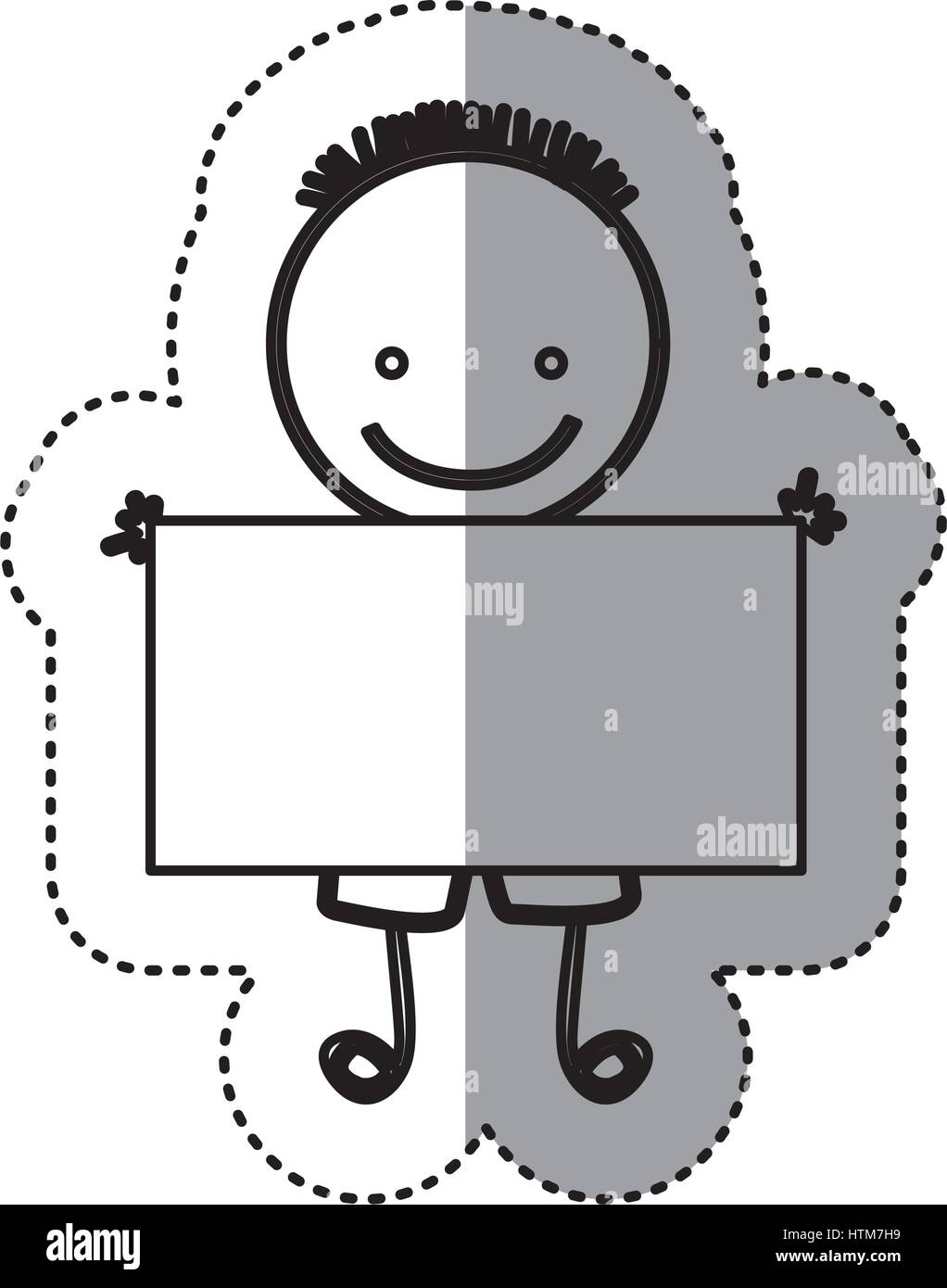 Pegatina silueta boceto caricatura chico con peinado y banner Ilustración del Vector