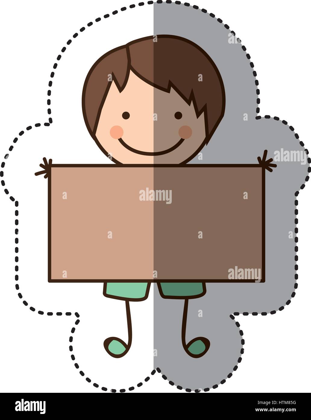Pegatina colorida caricatura chico con el pelo lacio y banner Ilustración del Vector