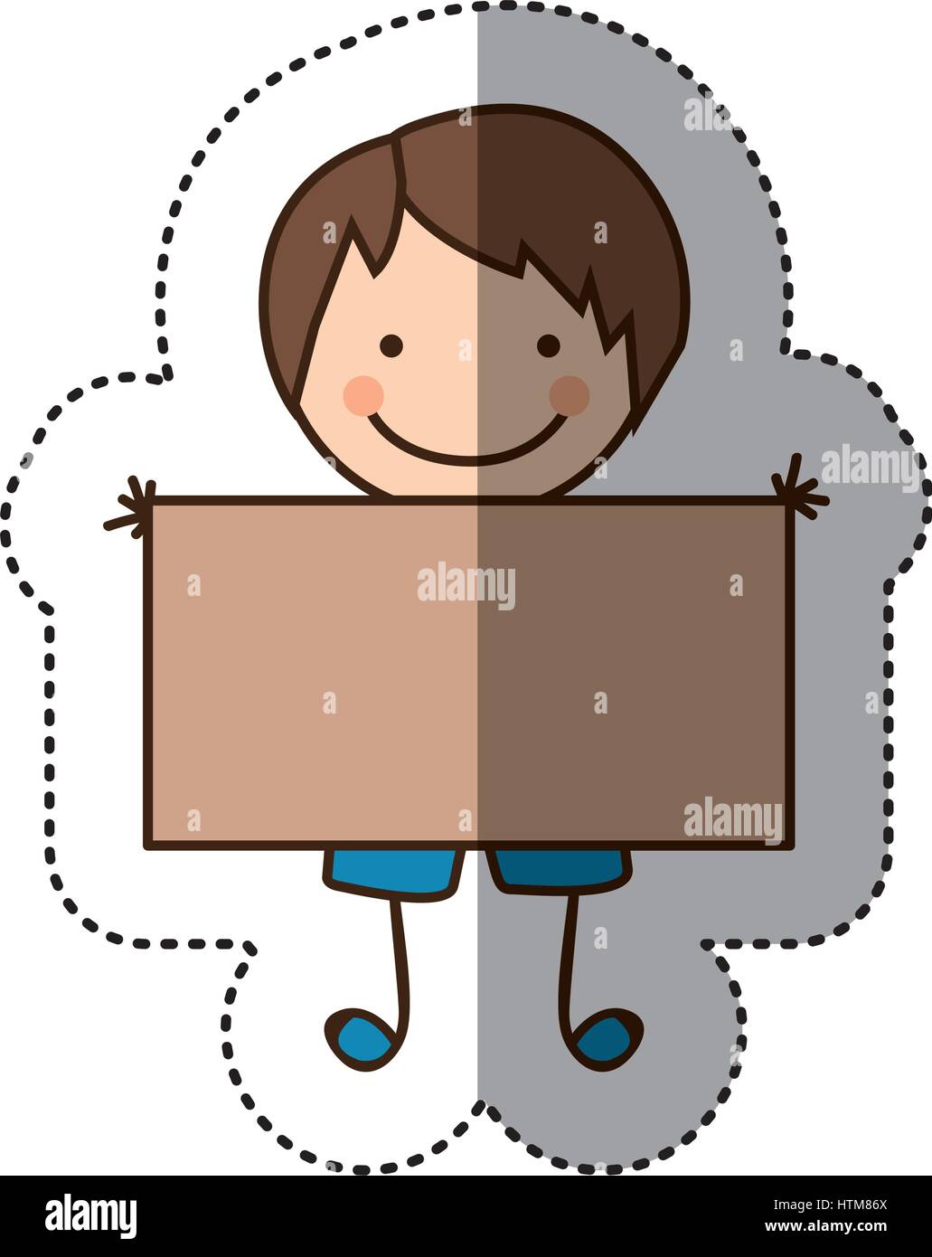 Pegatina colorida caricatura boy con banner Ilustración del Vector