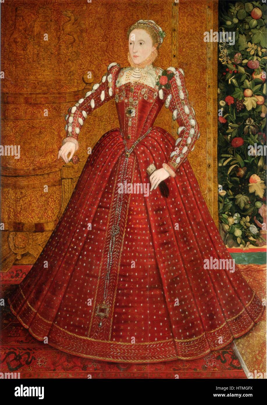 Isabel I (1533-1603), reina de Inglaterra e Irlanda desde 1558. Hampden retrato. Retrato de longitud completa de la joven reina. Óleo sobre lienzo de mediados a finales de 1660. Foto de stock