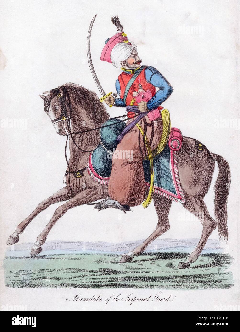 Mameluco (Mameluke) de la Guardia Imperial otomano. Cuando Napoleón invadió Egipto era los mamelucos que lucharon contra él. Mamelucos perdió el poder en la matanza de 1811, instigada por Muhammad Ali Pasha (1769-1849) Aguatinta c1820 Foto de stock