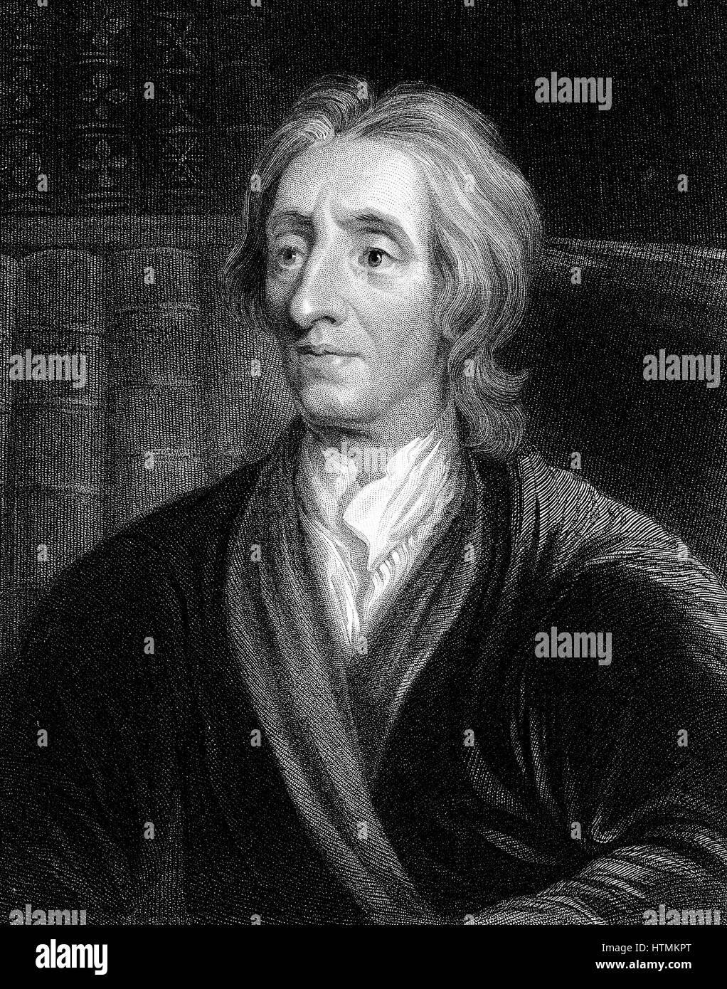 John Locke (1632-1704) filósofo inglés. Retrato grabado por Kneller Foto de stock