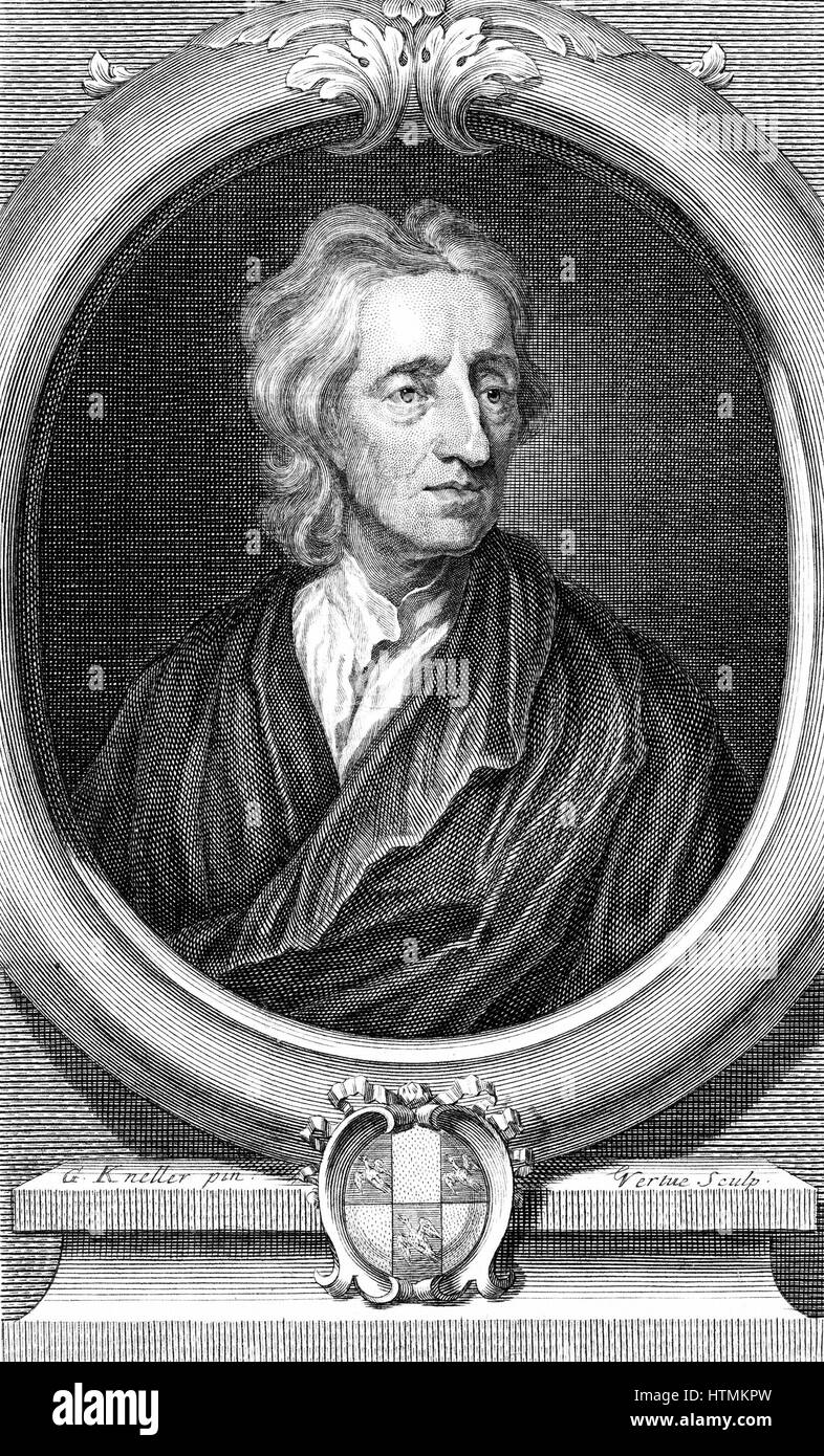 John Locke (1632-1704) filósofo inglés. Grabado por Vertue después retrato por Kneller Foto de stock