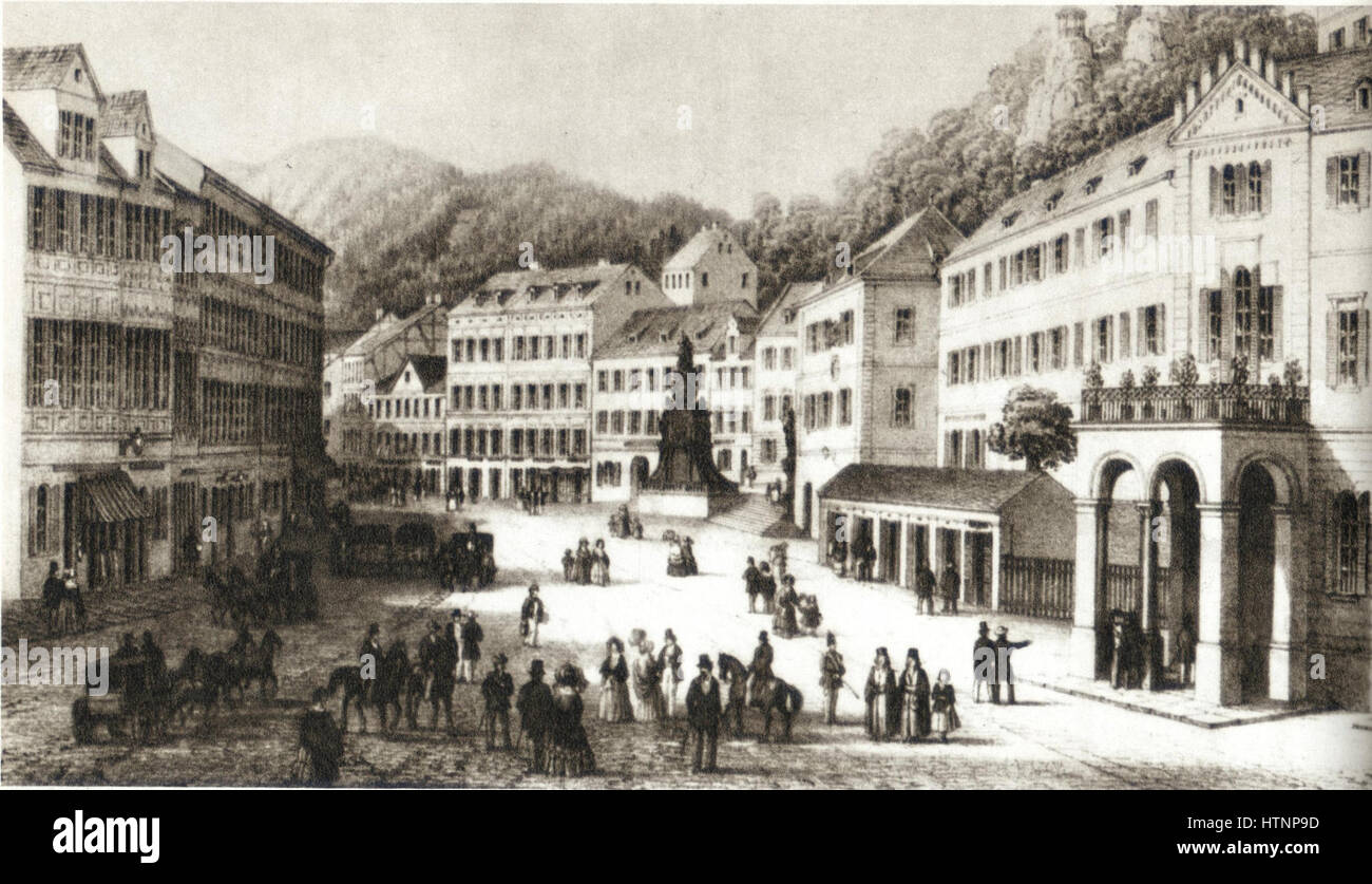 Marktplatz en Karlsbad en el 1850s Foto de stock