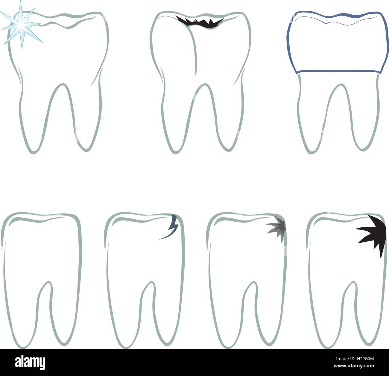Conjunto de dientes. Los dientes letrero blanco. médicos dentales colection  aislados Imagen Vector de stock - Alamy