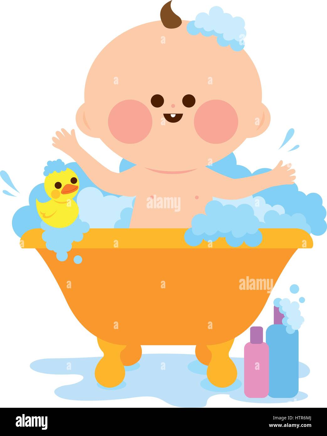 Ilustracion Vectorial De Un Lindo Bebe En Una Tina Tomando Un Bano De Burbujas Y Jugando Con Su Patito De Goma Imagen Vector De Stock Alamy