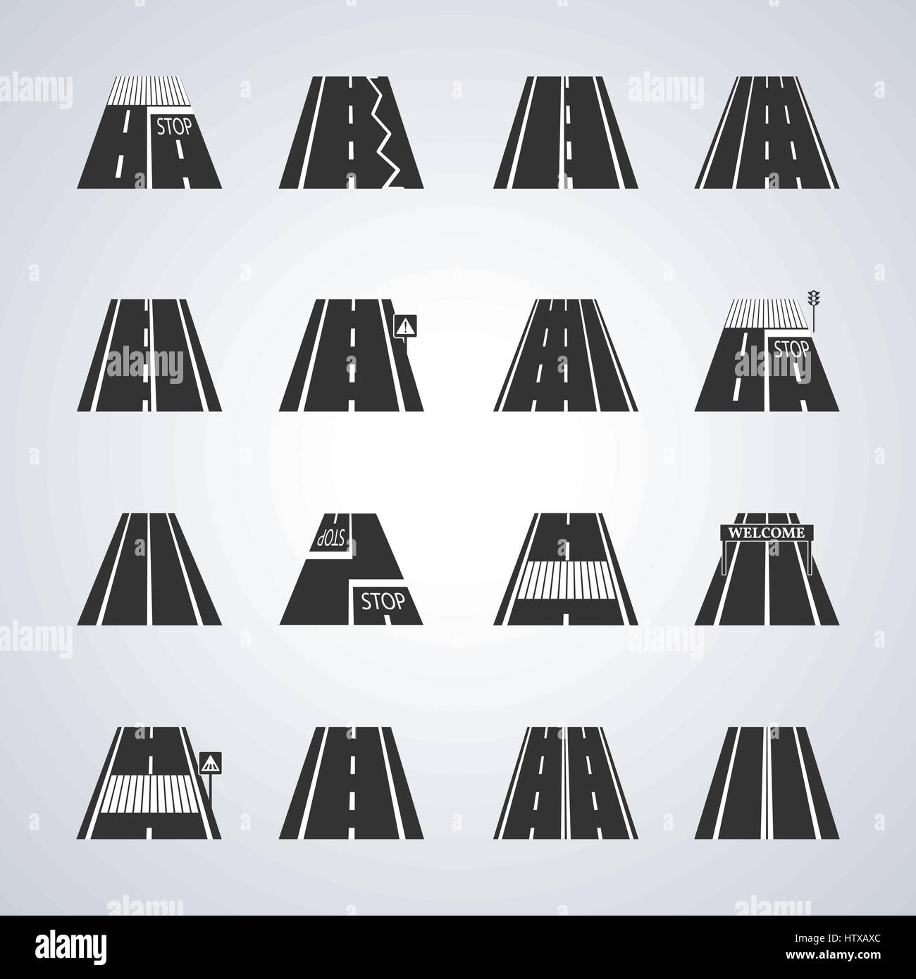 Iconos de la carretera con las marcas y señales de tráfico, ilustración vectorial. Ilustración del Vector