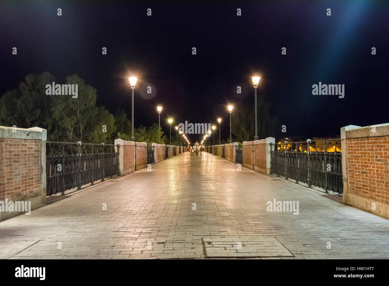 Puente de palmas por la noche (Puente de Palmas, Badajoz), España Foto de stock